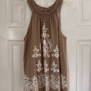 Almost Famous Tan Crochet Detail Top